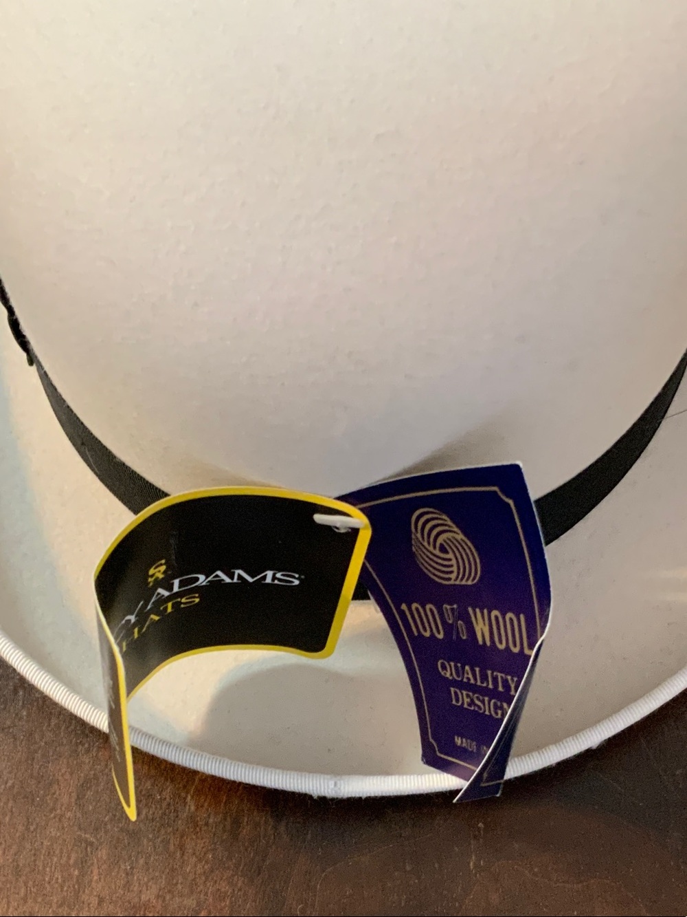 Stacy Adams White Bowler Hat with Black Band and Feather - Picture 2 of 4